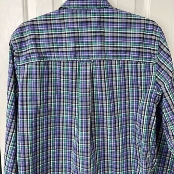 Chaps Easy Care Button Down Shirt. Purple and green plaid. Size medium. - Picture 4 of 4